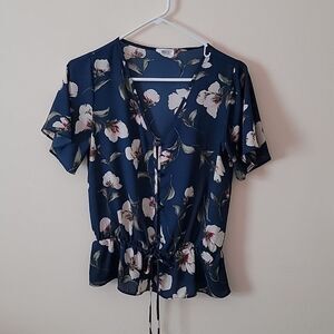 Sienna Sky dark floral navy blue blouse. Size S.